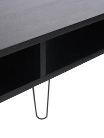 Schreibtisch Tova aus Massivholz und Metall, Korpus: Mangoholz, massiv, lackie, Beine: Metall, pulverbeschichtet, Schwarz, B 110 x T 60 cm