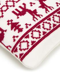 Bestickte Kissenhülle Orkney mit norwegischer Ziernaht, 100% Baumwolle, Rot, Weiß, B 45 x L 45 cm