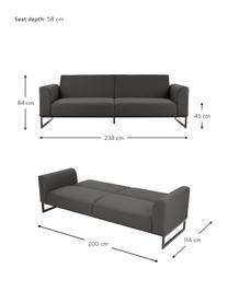Sofa rozkładana Josephine (3-osobowa), Tapicerka: 100% poliester Dzięki tka, Stelaż: lite drewno sosnowe, skle, Nogi: metal, Antracytowa tkanina, S 238 x G 85 cm