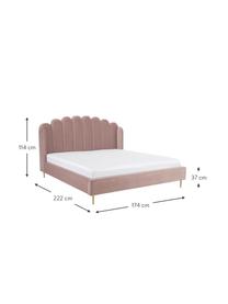 Gestoffeerd fluwelen bed Glamour in oudroze, Frame: massief grenenhout, Poten: vermessingd metaal, Bekleding: fluweel (polyester), Fluweel roze, 160 x 200 cm