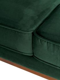 Sofa z aksamitu z drewnianymi nogami Dante (3-osobowa), Tapicerka: aksamit poliestrowy Dzięk, Stelaż: drewno kauczukowe lakiero, Tapicerka: pianka poliuretanowa, Aksamitny zielony, S 210 x G 87 cm