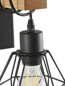 Wandlamp Townshend, Lampenkap: gecoat metaal, Frame: hout, Zwart, helder hout, D 24 x H 25 cm