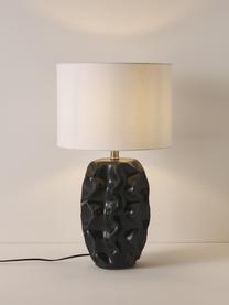 Grote tafellamp Parker met keramische voet, Lampenkap: linnen, Lampvoet: keramiek, Wit, zwart, Ø 36 x H 63 cm