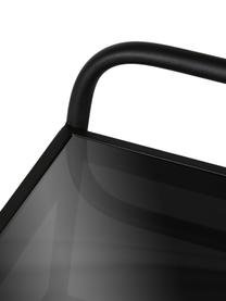 Metalen barcart Markus met glazen tafelblad, Frame: gepoedercoat metaal, Plank: veiligheidsglas, gepoeder, Zwart, B 58 cm x H 83 cm