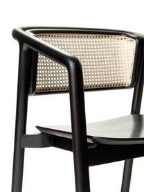 Chaise à accoudoirs avec cannage Gali, Noir, beige, larg. 56 x prof. 55 cm
