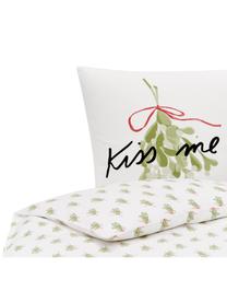 Designer Flanell-Bettwäsche Kiss Me von Kera Till, Webart: Flanell Flanell ist ein k, Weiss, Grün, 135 x 200 cm + 1 Kissen 80 x 80 cm