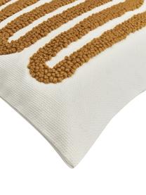 Funda de cojín bordada de algodón texturizada Vahid, Funda: 100% algodón con certific, Ocre, blanco crema, An 45 x L 45 cm