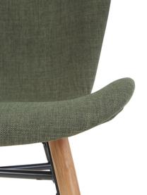 Chaises rembourrées Batilda, 2 pièces, Tissu vert forêt, bois de chêne, larg. 47 x prof. 53 cm
