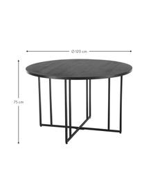 Mesa de comedor redonda de madera de mango Luca, tamaños diferentes, Tablero: madera de mango maciza ce, Estructura: metal con pintura en polv, Negro, Ø 120 x Al 75 cm