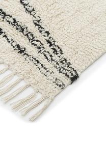 Tapis d'entrée coton beige à motif, tufté main Asisa, 100 % coton, Beige, noir, larg. 80 x long. 250 cm
