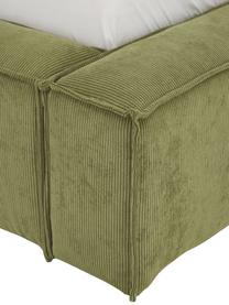 Cama tapizada en pana Lennon, Tapizado: pana (98% poliéster, 2% p, Estructura: madera de pino maciza con, Patas: madera con certificado FS, Pana verde, An 140 x L 200 cm