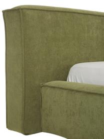 Łóżko tapicerowane ze sztruksu Lennon, Tapicerka: sztruks (98% poliester, 2, Stelaż: lite drewno sosnowe, skle, Nogi: drewno, tworzywo sztuczne, Zielony sztruks, S 140 x D 200 cm