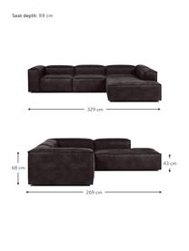 Canapé d'angle XL modulable en cuir recyclé Lennon, Cuir brun-gris, larg. 329 x haut. 68 cm, méridienne à droite