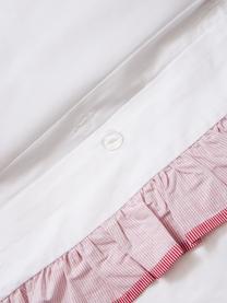 Copripiumino in cotone percalle ricamato con volant Dina, Bianco crema, rosa, Larg. 200 x Lung. 200 cm