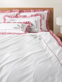 Copripiumino in cotone percalle ricamato con volant Dina, Bianco crema, rosa, Larg. 200 x Lung. 200 cm