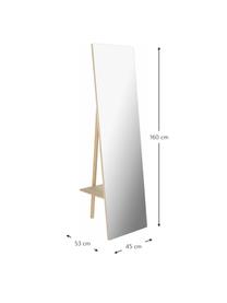 Rahmenloser Standspiegel Keisy mit hellem Holzgestell und Ablagefläche, Gestell: Mitteldichte Holzfaserpla, Spiegelfläche: Spiegelglas, Hellbraun, B 45 x H 160 cm