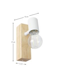 Verstelbare wandlamp Townshend van hout, Fitting: gecoat metaal, Wit, helder hout, D 12 x H 17 cm
