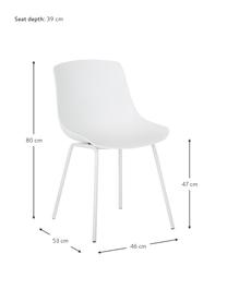 Kunststoffen stoelen Dave met metalen poten in wit, 2 stuks, Zitvlak: kunststof, Poten: gepoedercoat metaal, Wit, B 46 x D 53 cm