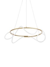Grande suspension LED Tiriac, Blanc, couleur dorée, Ø 70 x haut. 120 cm
