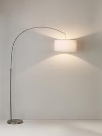 Grote booglamp Niels, chroomkleurig-wit, Lampvoet: geborsteld metaal, Lampenkap: textiel, Wit, chroom, transparant, Ø 50 x H 218 cm