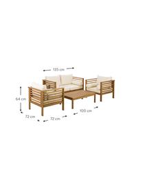 Tuin loungeset Bo, 4-delig, Frame: massief geolied acaciahou, Hoes: beige, frame: acaciahout, Set met verschillende groottes