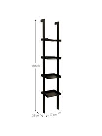 Smalle houten ladderrek Wall in zwart, Gelakt MDF, Zwart, B 37 cm x H 180 cm