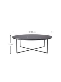 Table basse ronde XL avec plateau en verre aspect marbre Antigua, Noir aspect marbre, Ø 100 cm