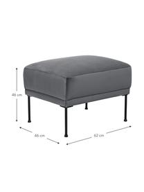 Poggiapiedi da divano in velluto con piedini in metallo Fluente, Rivestimento: velluto (copertura in pol, Struttura: legno di pino massiccio, , Piedini: metallo verniciato a polv, Velluto grigio scuro, Larg. 62 x Alt. 46 cm