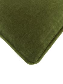 Effen fluwelen kussenhoes Dana in mosgroen, 100% katoenfluweel, Mosgroen, B 30 x L 50 cm