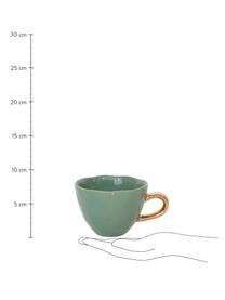 Tasse à thé avec poignée dorée Good Morning, Grès cérame, Vert foncé, couleur dorée, Ø 11 x haut. 8 cm, 350 ml