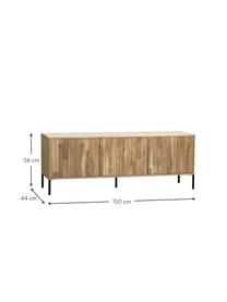 Mueble TV de madera de roble Avourio, 3 puertas, Estructura: madera de roble con certi, Patas: metal recubierto, Roble, An 150 x Al 56 cm