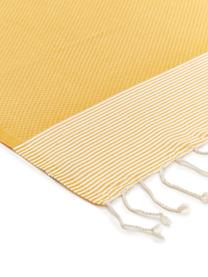 Ręcznik plażowy z frędzlami Ibiza, Bawełna,
Bardzo niska gramatura, 200 g/m², Żółty szafranowy, biały, D 100 x S 200 cm