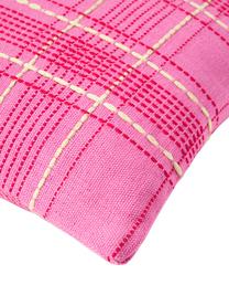 Karierte Baumwollkissenhülle Orla mit Stickereien, 100 % Baumwolle, Rosa, B 45 x L 45 cm