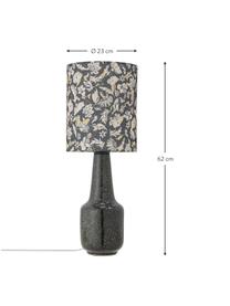 Große Tischlampe Olefine mit Blumenmuster, Lampenschirm: Stoff, Lampenfuß: Steingut, Grün- und Schwarztöne, Ø 23 x H 62 cm