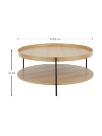 Tavolino rotondo da salotto in legno Renee, Ripiani: pannello di fibra a media, Struttura: metallo verniciato a polv, Legno di frassino, Ø 90 cm