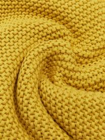 Coperta a maglia in cotone organico color giallo senape Adalyn, 100% cotone organico, certificato GOTS, Giallo senape, Larg. 150 x Lung. 200 cm