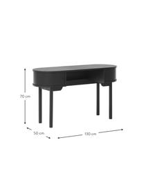 Scrivania con frontale a coste Calary, Gambe: legno massiccio di querci, Nero, Larg. 130 x Prof. 50 cm