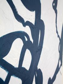 Ręcznie malowany obraz na płótnie w drewnianej ramie Blueplay, Stelaż: drewno sosnowe, Biały, ciemny niebieski, S 92 x W 120 cm