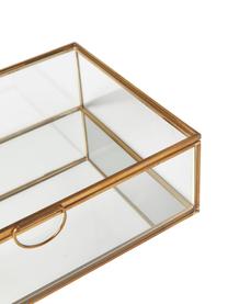 Opbergdoos Lirio van glas, Frame: gecoat metaal, Transparant, messingkleurig, B 20 x H 14 cm
