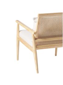 Sillón de madera de caucho maciza Manuell, Tapizado: 100% poliéster Alta resis, Estructura: madera de caucho maciza, Tejido Off White, madera de caucho, An 65 x Al 71 cm