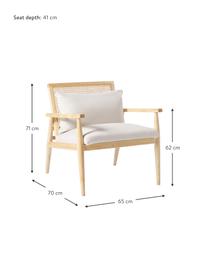 Sillón de madera de caucho maciza Manuell, Tapizado: 100% poliéster Alta resis, Estructura: madera de caucho maciza, Tejido Off White, madera de caucho, An 65 x Al 71 cm