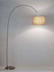 Grote booglamp Laurence in beige, Lampenkap: katoenmix, Lampvoet: geborsteld metaal, Beige, zilverkleurig, Ø 40 x H 188 cm