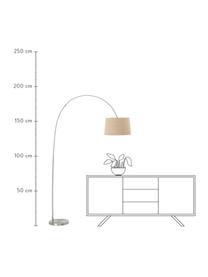 Große Bogenlampe Laurence, Lampenschirm: Baumwollgemisch, Lampenfuß: Metall, gebürstet, Beige, Silberfarben, Ø 40 x H 188 cm