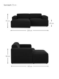 Canapé d'angle 3 places noir Melva, Tissu noir, larg. 239 x prof. 143 cm, méridienne à gauche