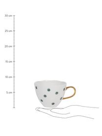 Gepunktete Tasse Good Morning mit goldenem Griff, Steingut, Weiß, Blau, Ø 11 x H 8 cm, 350 ml
