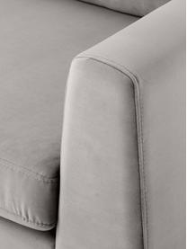Sofa narożna z aksamitu z metalowymi nogami Luna, Tapicerka: aksamit (poliester) Dzięk, Nogi: metal galwanizowany, Jasnoszary aksamit, złoty, S 280 x G 184 cm, lewostronna