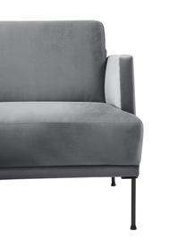Petit canapé d'angle en velours et pieds en métal Fluente, Tissu gris foncé, larg. 198 x prof. 152 cm, méridienne à gauche