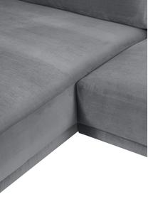 Petit canapé d'angle en velours et pieds en métal Fluente, Tissu gris foncé, larg. 198 x prof. 152 cm, méridienne à gauche