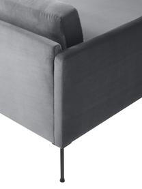 Petit canapé d'angle velours et pieds en métal Fluente, Tissu gris foncé, larg. 198 x prof. 152 cm, méridienne à gauche