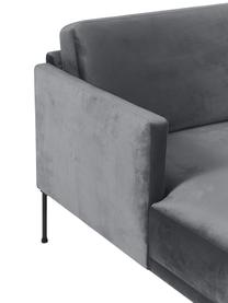 Kleine fluwelen hoekbank Fluente met metalen poten, Bekleding: fluweel (100% polyester) , Frame: massief grenen, FSC-gecer, Poten: metaal, gepoedercoat, Fluweel donkergrijs, B 198 x D 152 cm, hoekdeel links